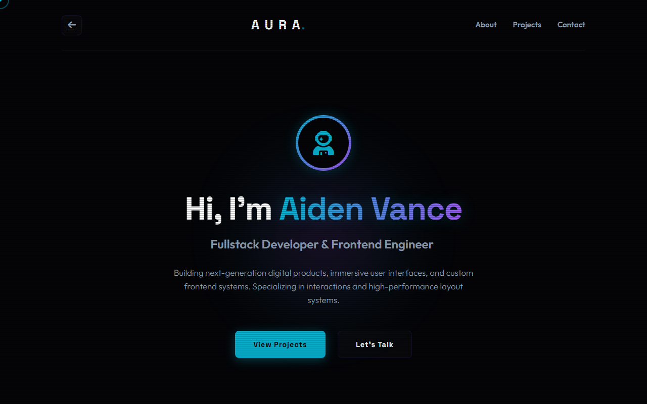 Aura — creative-tech portfolio homepage